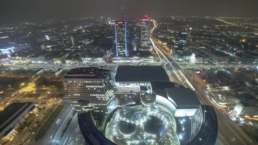 A night city bustles with activity