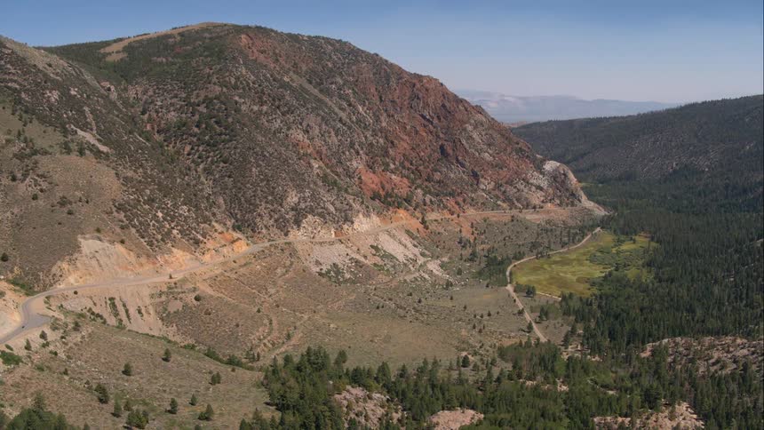 A mountain side with some pine trees at the bottom