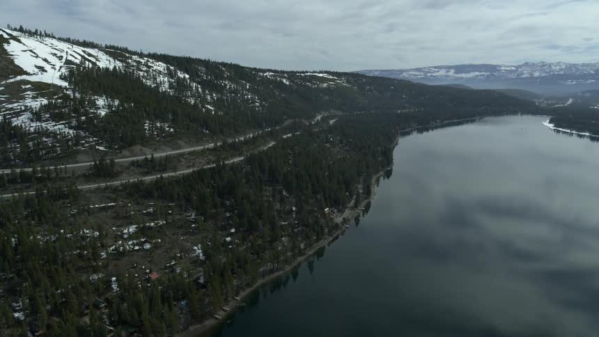 Aerial view of a coastline in winter