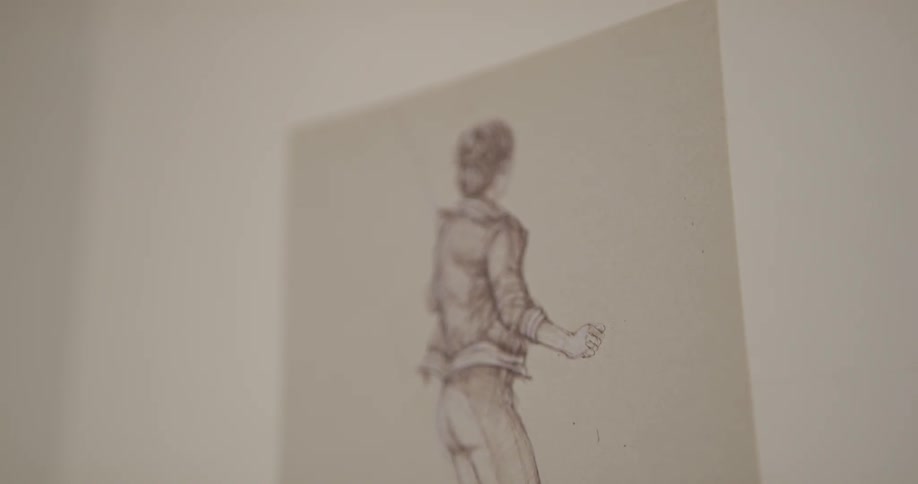 Sketch of a woman hung on a wall