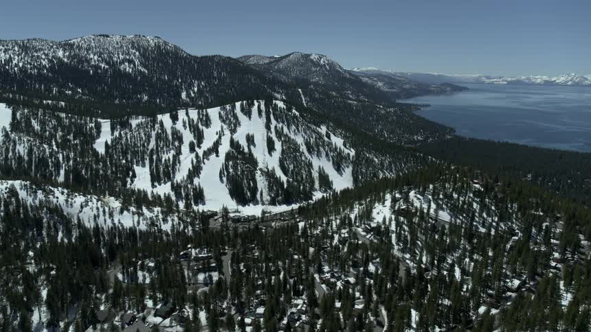 Snow and trees are covering the mountains