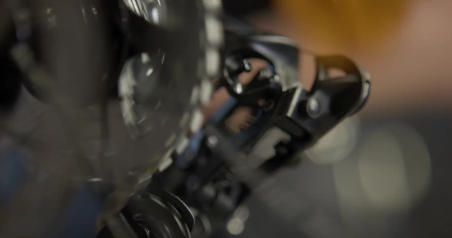 A bicycle wheel rotating and changing gears