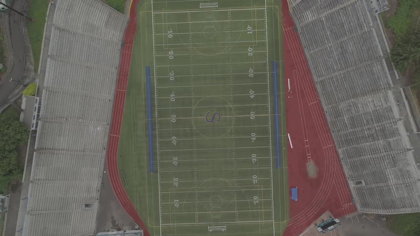 A football field can be seen below