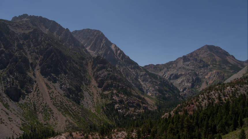 Mountain side with erosion and pine trees