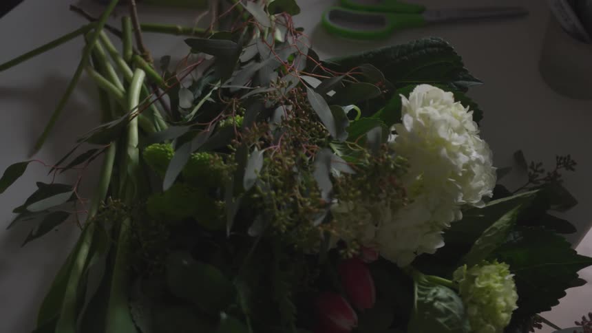 Flower stems laying on a table