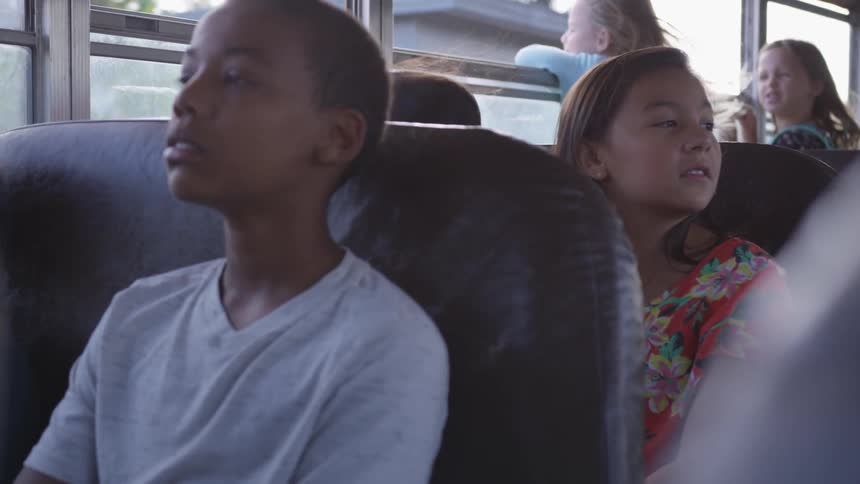 Children sitting in a school bus