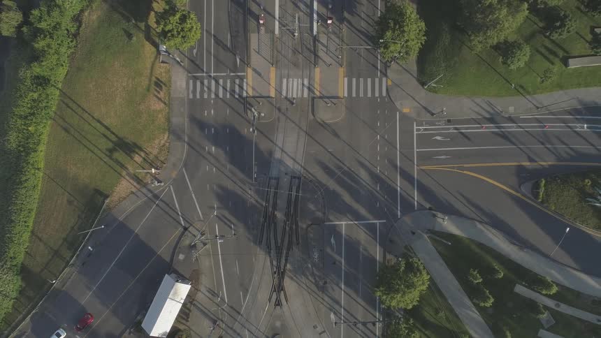 A complicated intersection is almost deserted