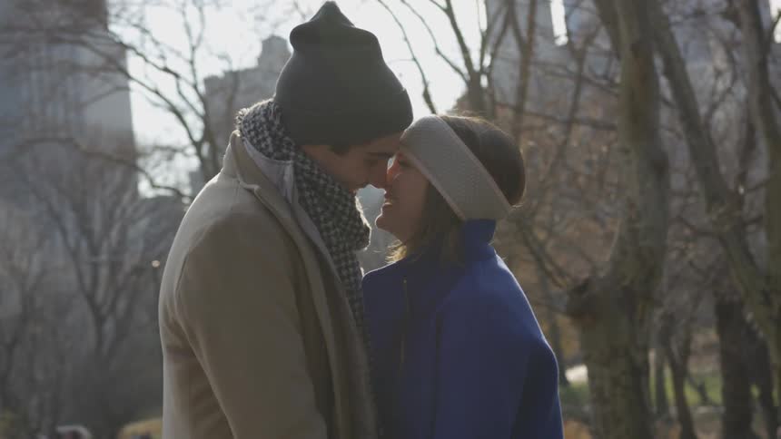 Couple share a kiss in the park