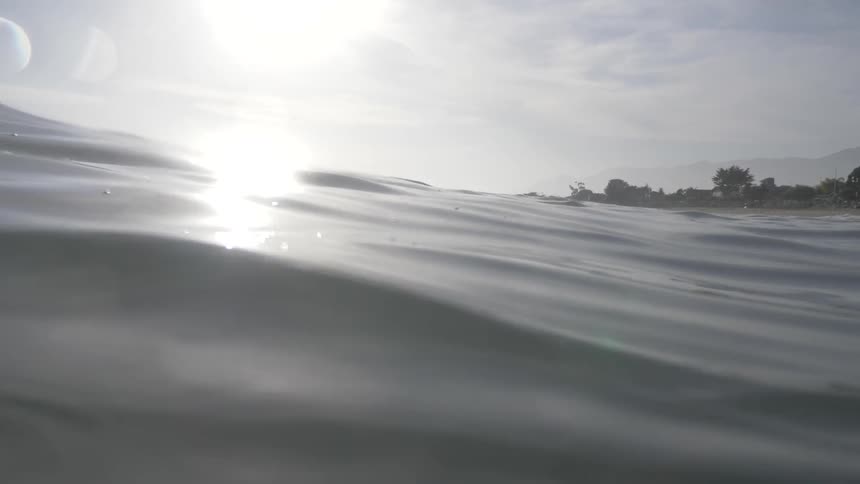 Sunlight shines down on flowing lake water