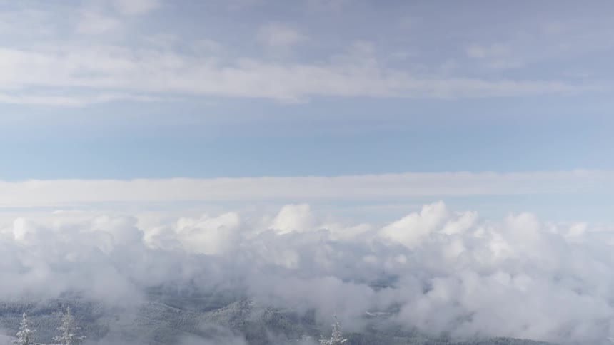 Layers of clouds pass in the sky