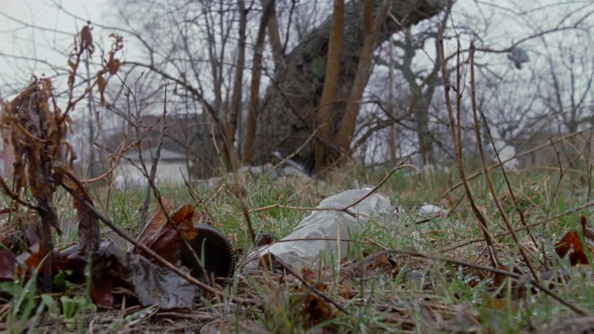 Non biodegradable trash blots a natural winter scene