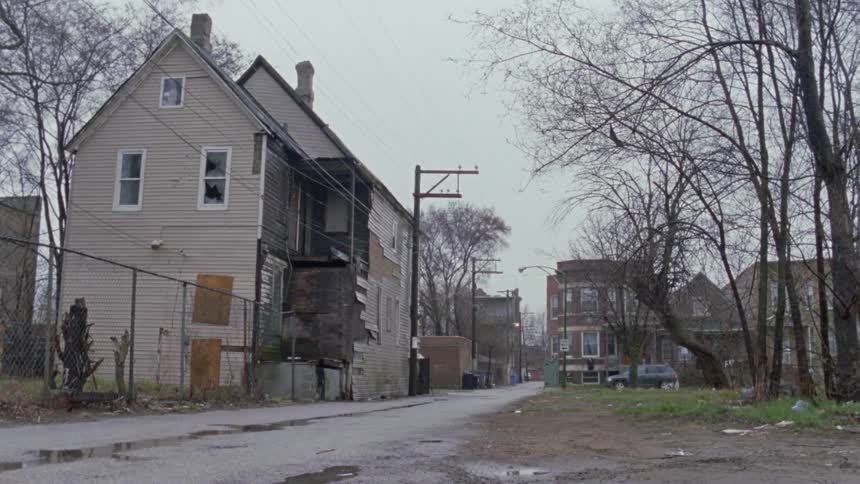 The house on the street block is run down