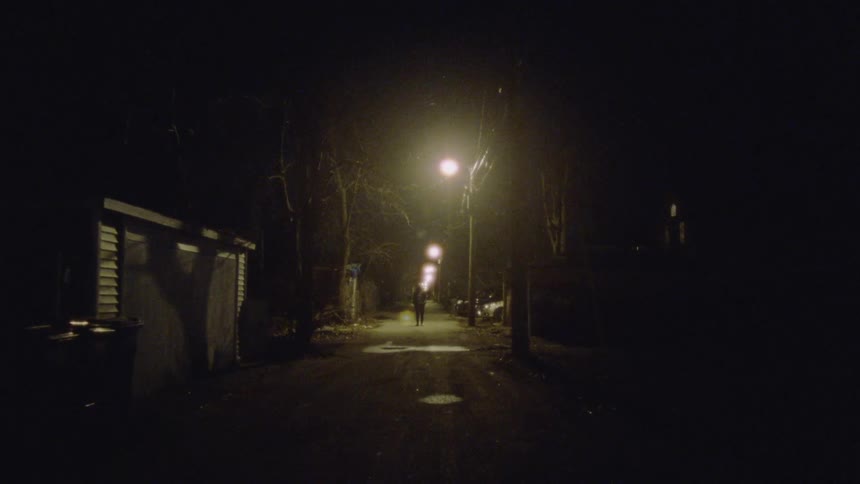 Street lights along a dark alley