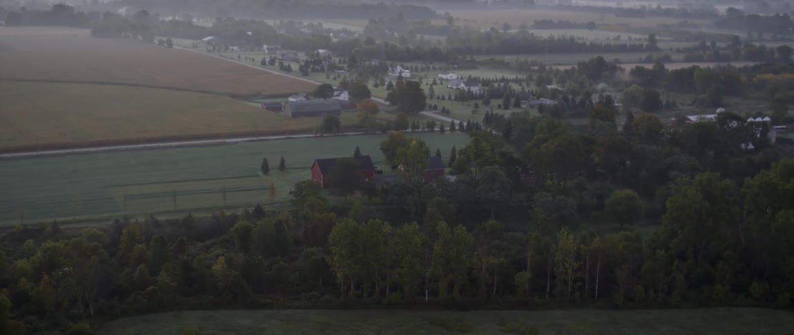 Far view of rural community from air