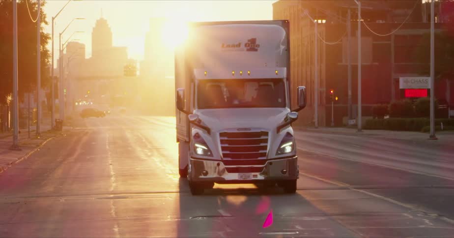 Semi Truck Driving Around City