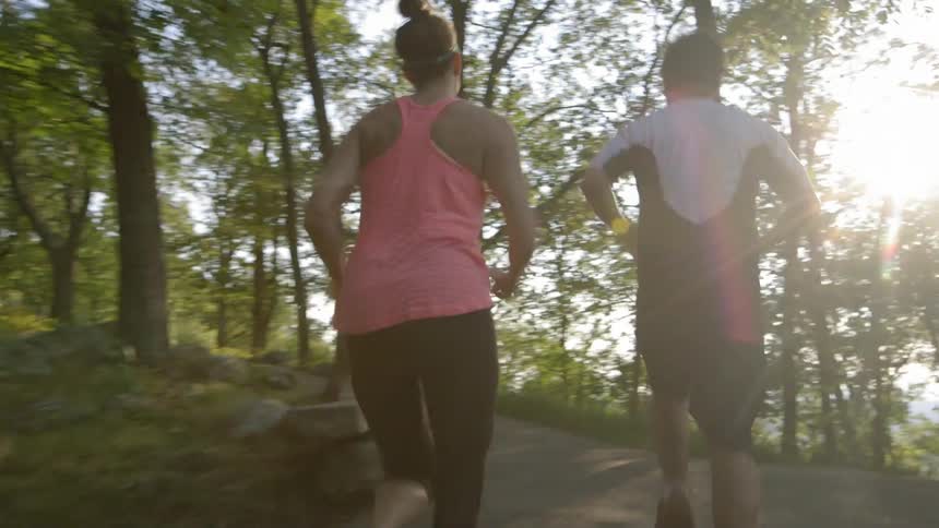 People are running in teh woods