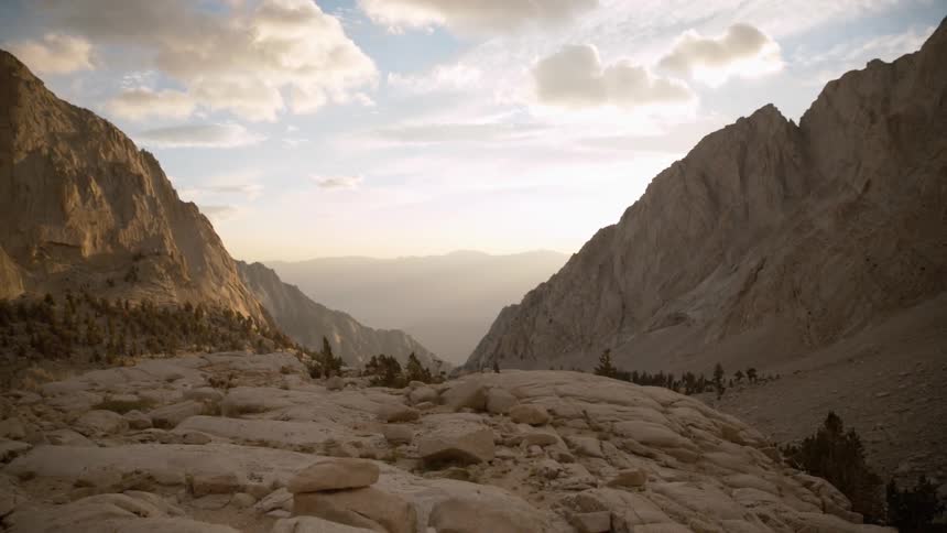 View of a rocky and mountainous arid land on a sunny day