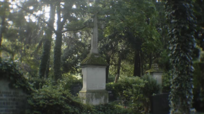 Cross monument in the forest in the sunshine