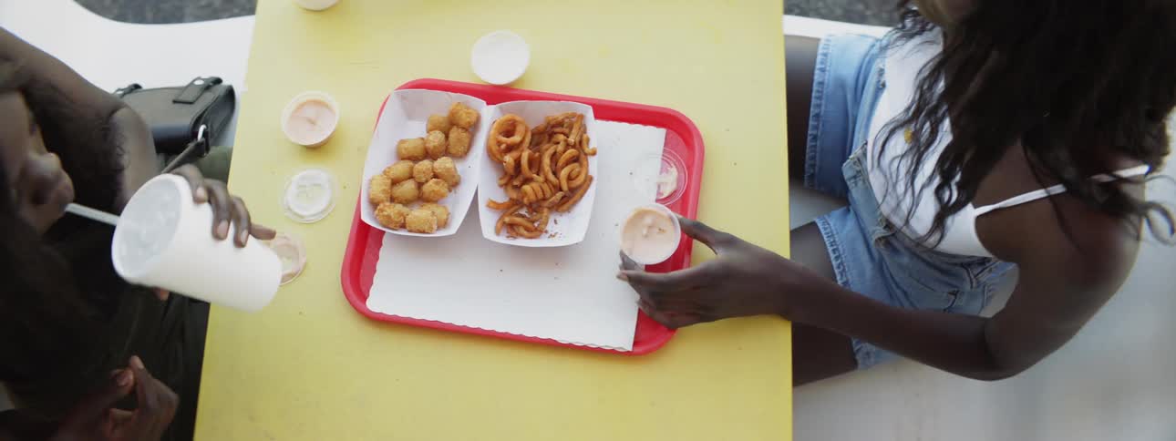 Two people share a meal together