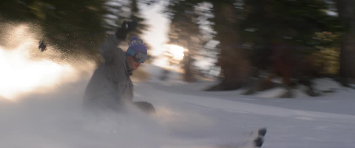 Skier coming to an abrupt stop