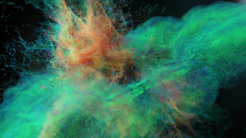 Art is displayed and is green, orange, and blue