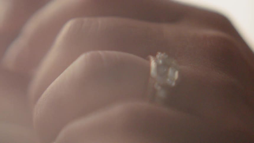 A woman's wedding ring on her finger