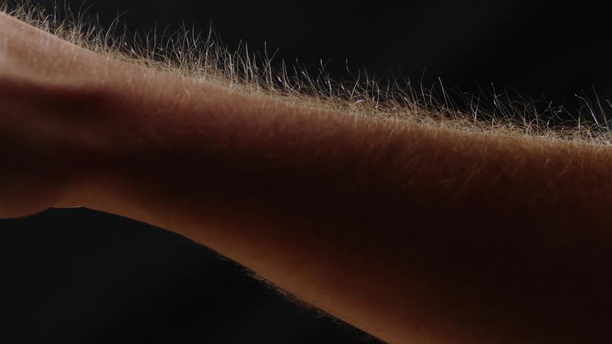 Hair on an arm is raising up and down