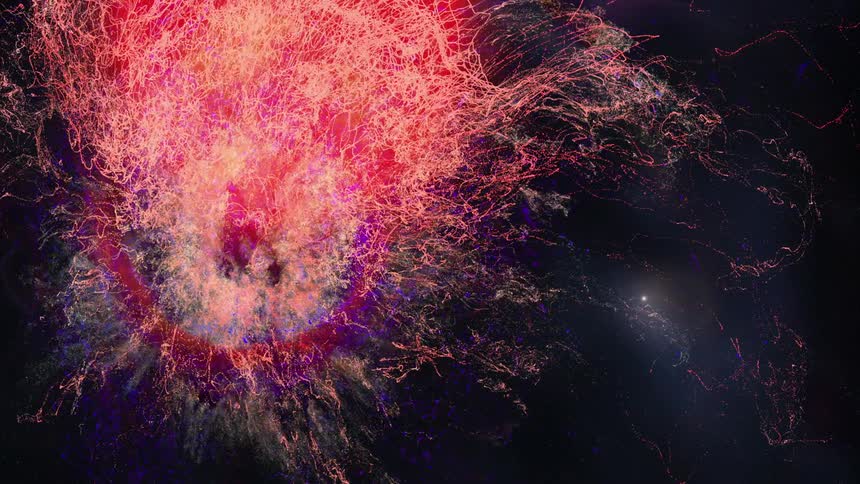 Abstract paint splattering in bright pinks and purples