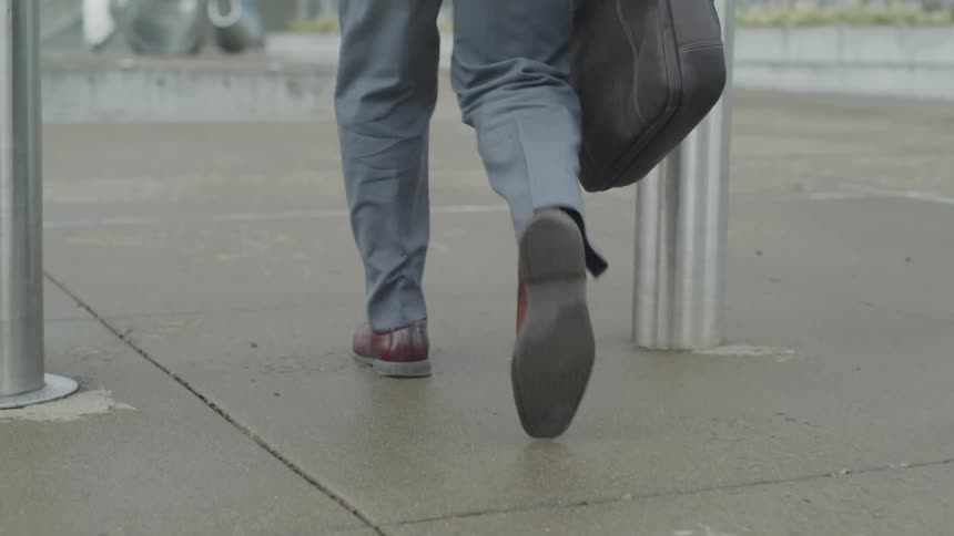 A person is walking outside holding a bag