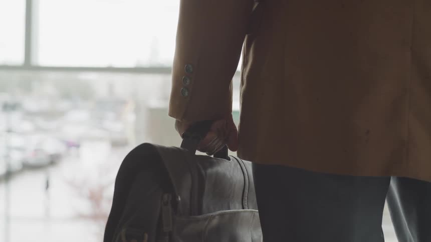 Back view of man holding briefcase