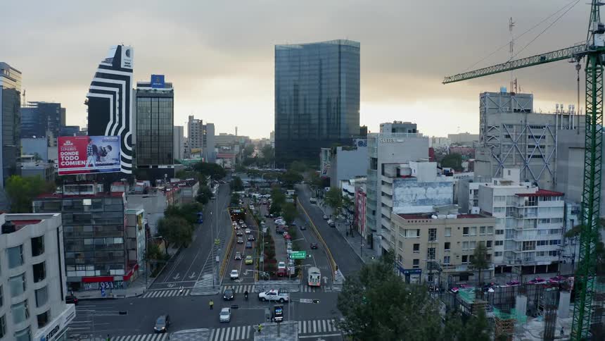 Cars moving through the city streets