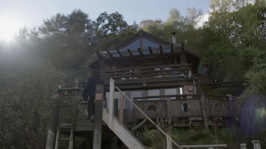 A person walking up a flight of stairs