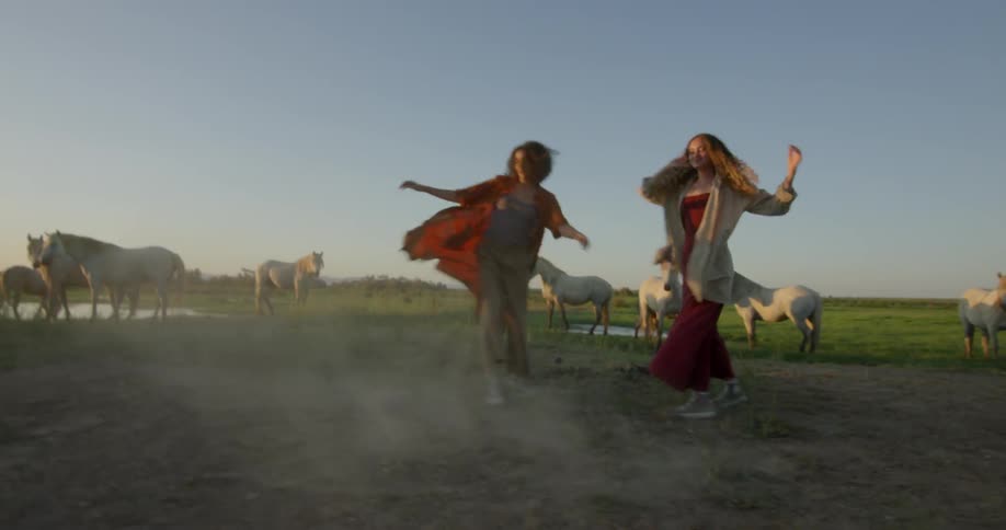 Friends Hang With Horses And Watch The Sunset At The Beach