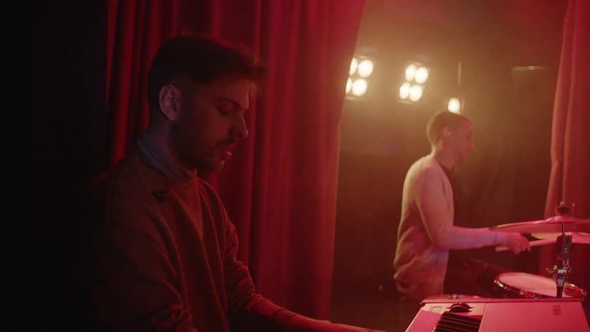 A band is performing on stage