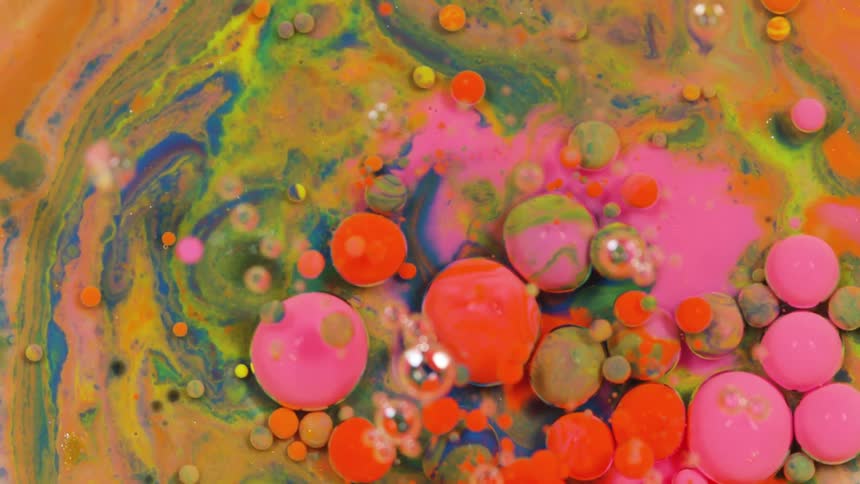 Colorful paint bubbles and flows