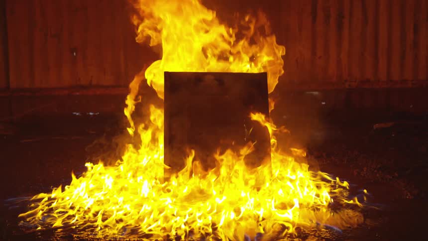 A fire is burning in a house
