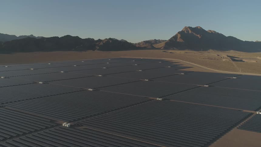 Aerials Of Solar Panels In Desert
