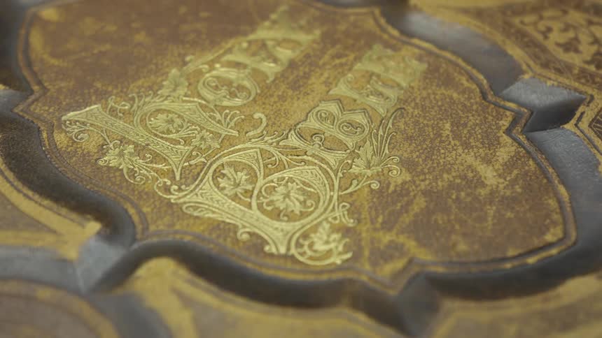 The book has an etching on the front
