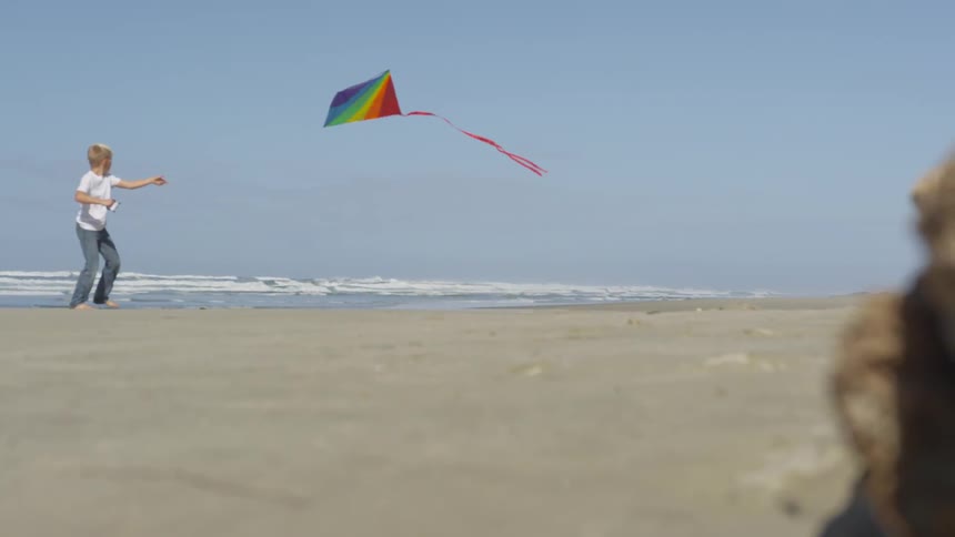 Boy Flying A Kite On The Beach
