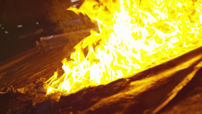 Closeup of yellow flames burning
