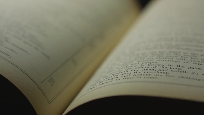 The sun shines on the pages of an open book before a shadow comes over the pages