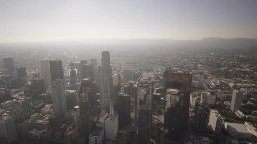 Aerial view of city buildings and skyscrapers
