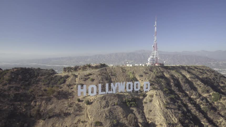 Aerial shot of the hollywood sign on a clear sunny day