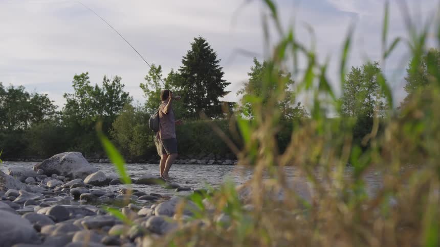 Man fly fishing in the water