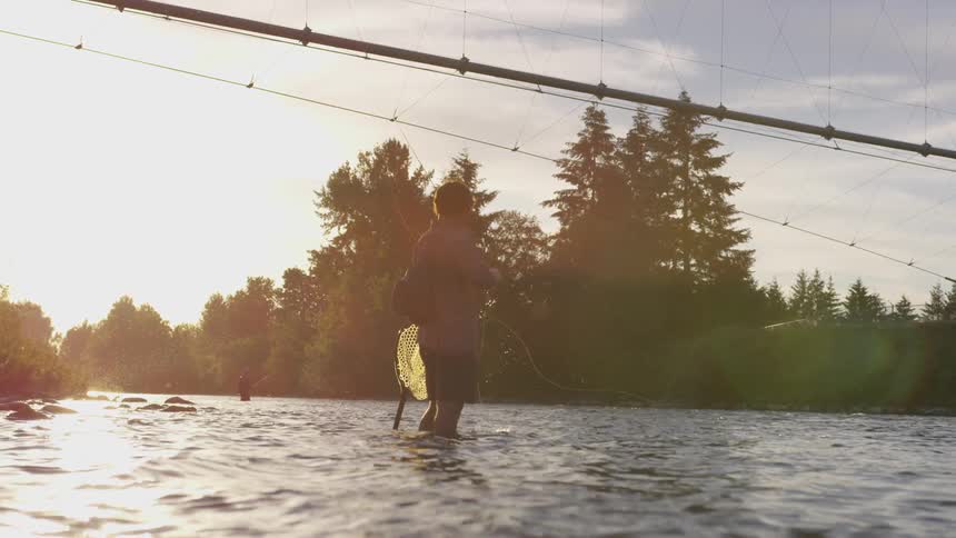 A boy is fishing in the water
