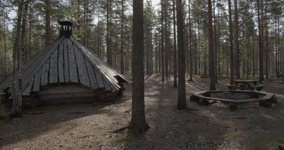 Forest hut in a wild camping area