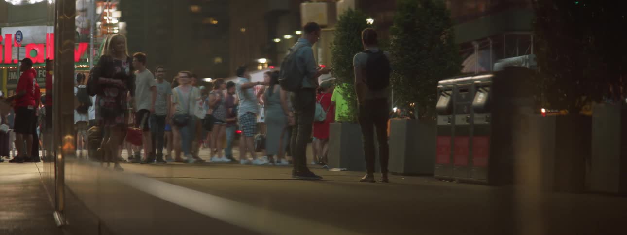 Lines of people waiting for restaurant