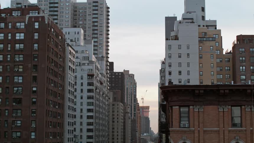 Aerial view of tall buildings