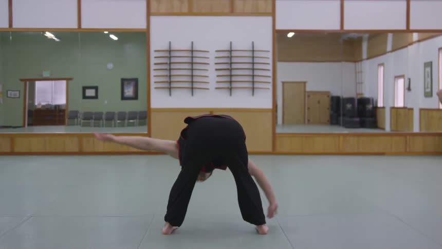 Man Practicing Asian Fighting Techniques