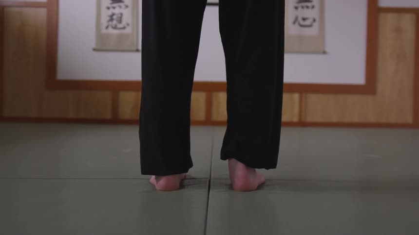 Man Practicing Asian Fighting Techniques